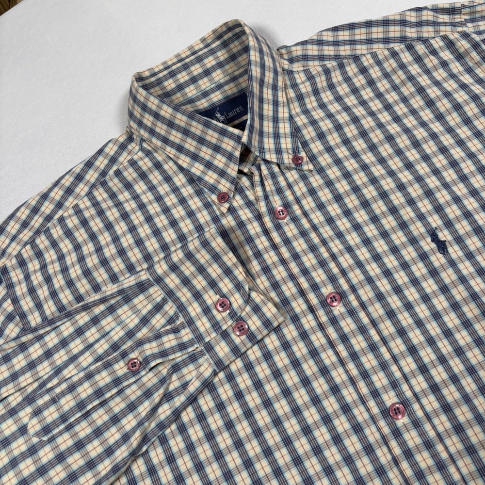 Vintage Ralph Lauren Button Down Shirt Mens 42 Plaid Long Sleeve‎ Pony Logo